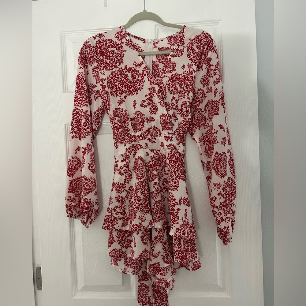 White/Red Romper Wrap Dress (skort) M